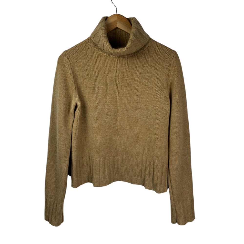 Vintage J. Crew Women’s Turtle Neck 100% Wool Sweater, camel, ribbed cuffs/hem M